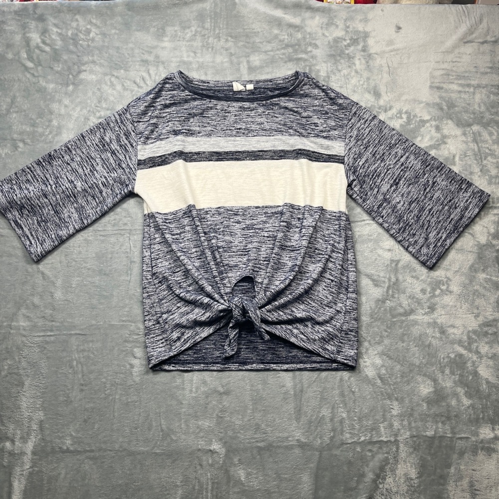 GAP Women‎ Heathered Gray White Stripe Crew Neck Tie Front Tunic Top XS